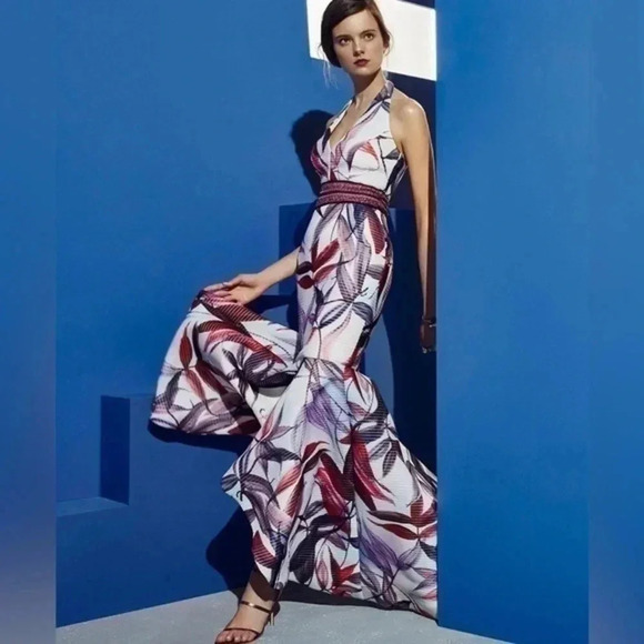 Badgley Mishcka | Floral Leaf-Printed Macrame Mermaid Formal Runway Dress 0 NWT - Picture 1 of 7
